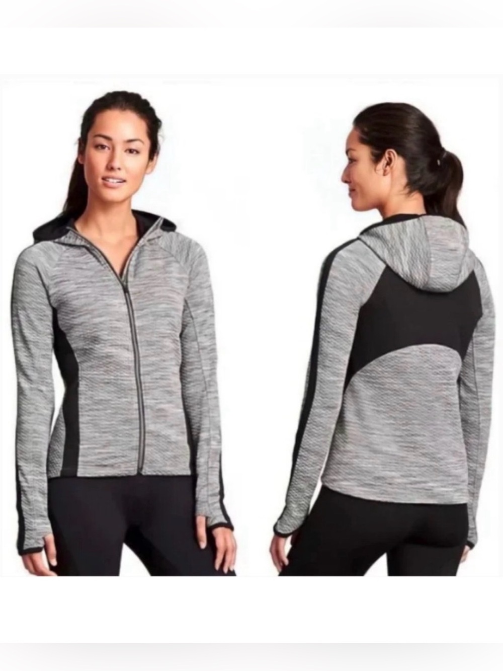 Athleta Snowscape Quilted Hooded Jacket Full Zip Space Gray Black Size Small